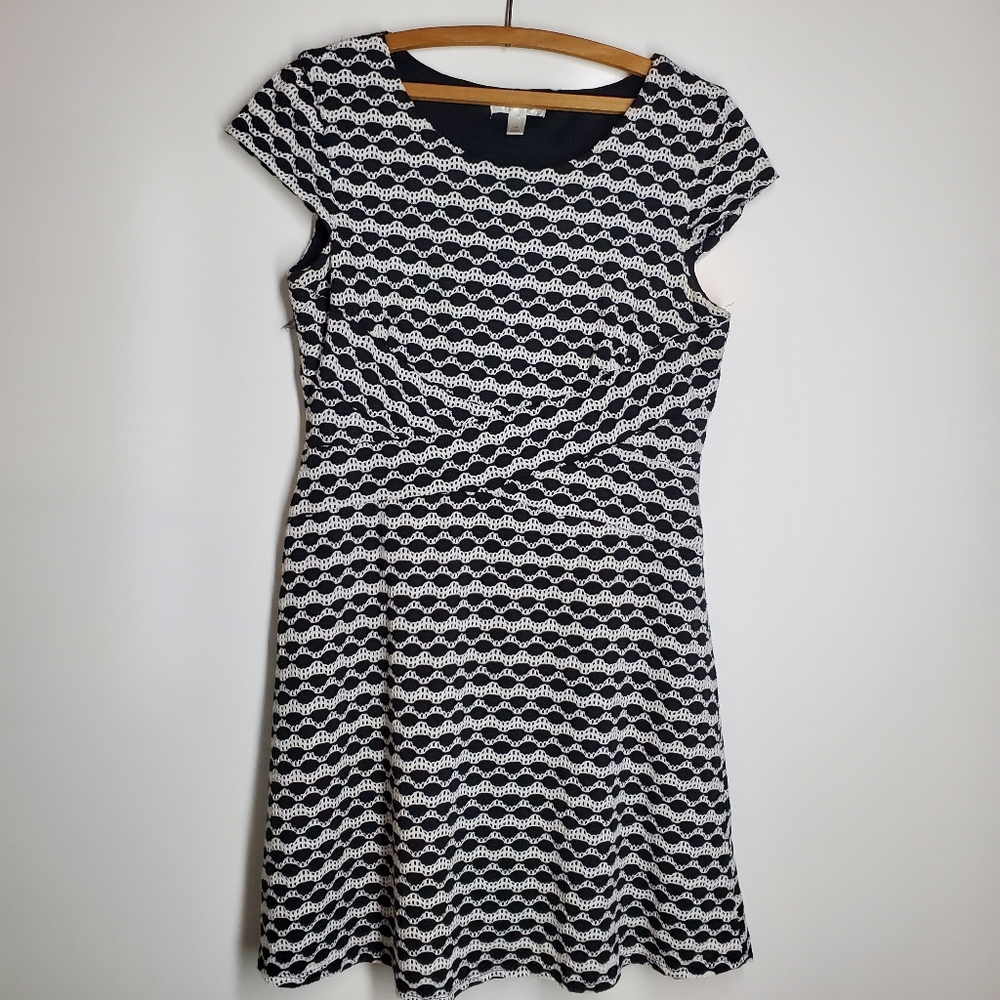 Dress Barn Cap Sleeves Fit and Flare Black and White Women's Dress.  Size 12P